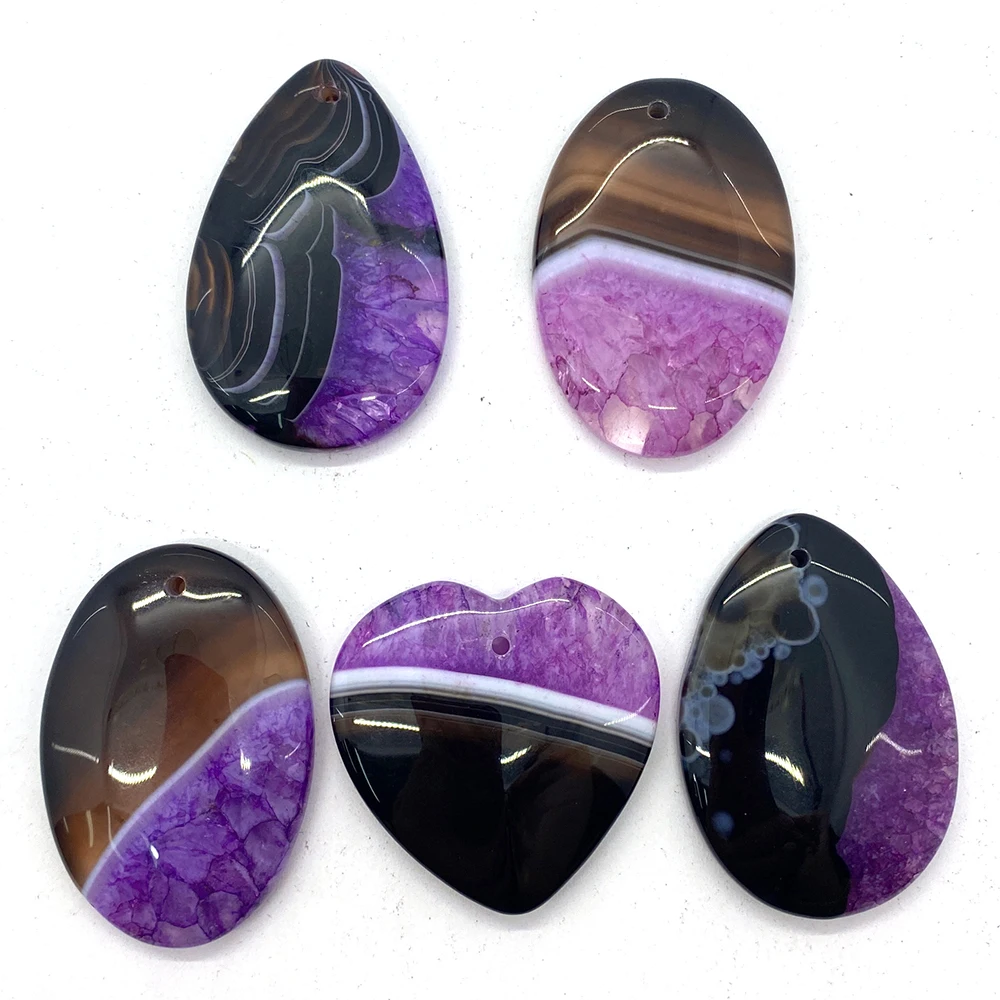 

Natural Stone Geometric Oval Peach Heart Amethyst Agate Stitching Pendant for Jewelry Making Pendant Necklace 5pcs Wholesale
