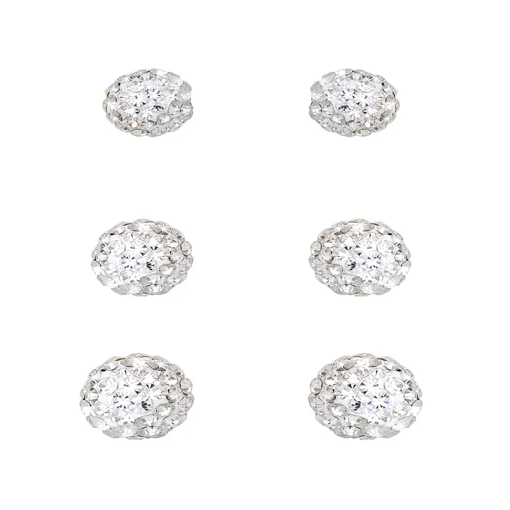 

Sterling Silver Crystal Ball Stud Earring 3 Piece Set