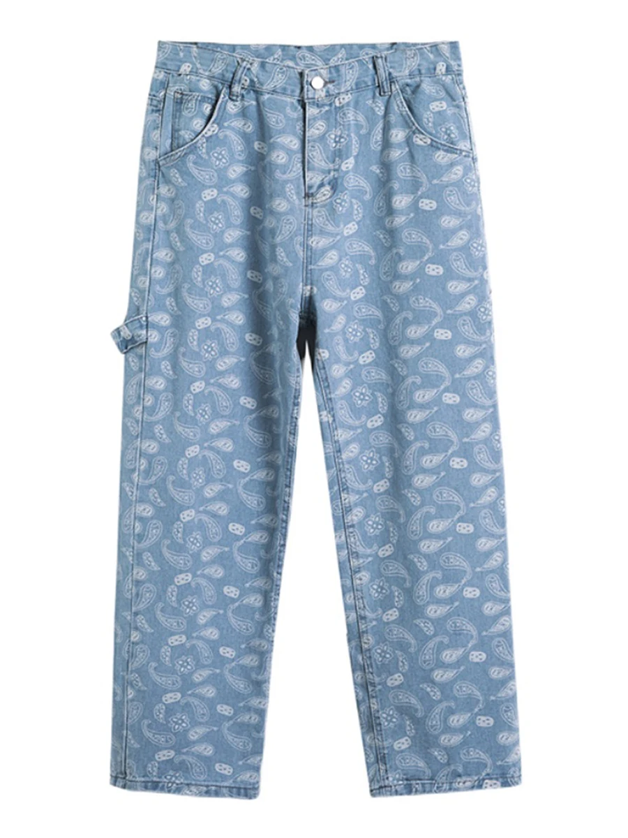 Cashew Flower Print Loose Straight Fit Jeans Men Women Y2K Baggy Pants Hip Hop Style Streetwear Hot Sale Mens Pants clothes