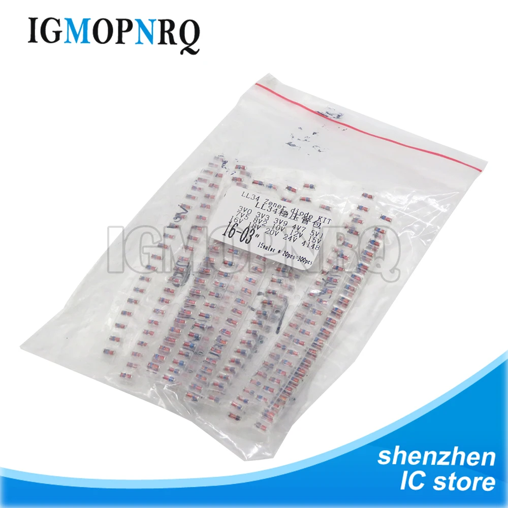 

300 шт. = 15 значений X 20 шт. Zener SMD diode LL34 KIT ZMM5V1 3V 3V3 3V9 4V7 5V1 7V5 8V2 10V 12V 15V 16V 18V 20V 24V 1N4148 LL34 1/2W