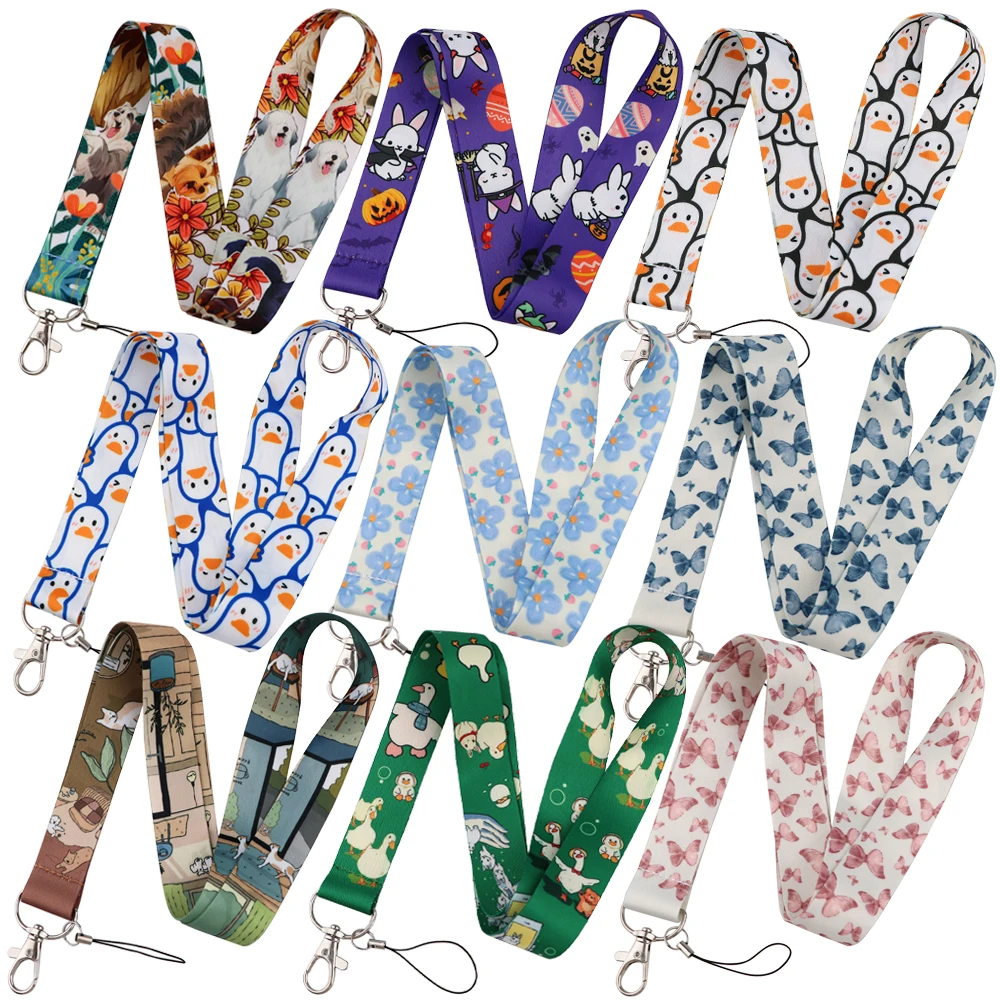 

Cute Cartoon Rabbits Ducks Lanyard for Keys ID Credit Bank Card Cover Badge Holder Phone Charm Key Lanyard Keychain Accessories