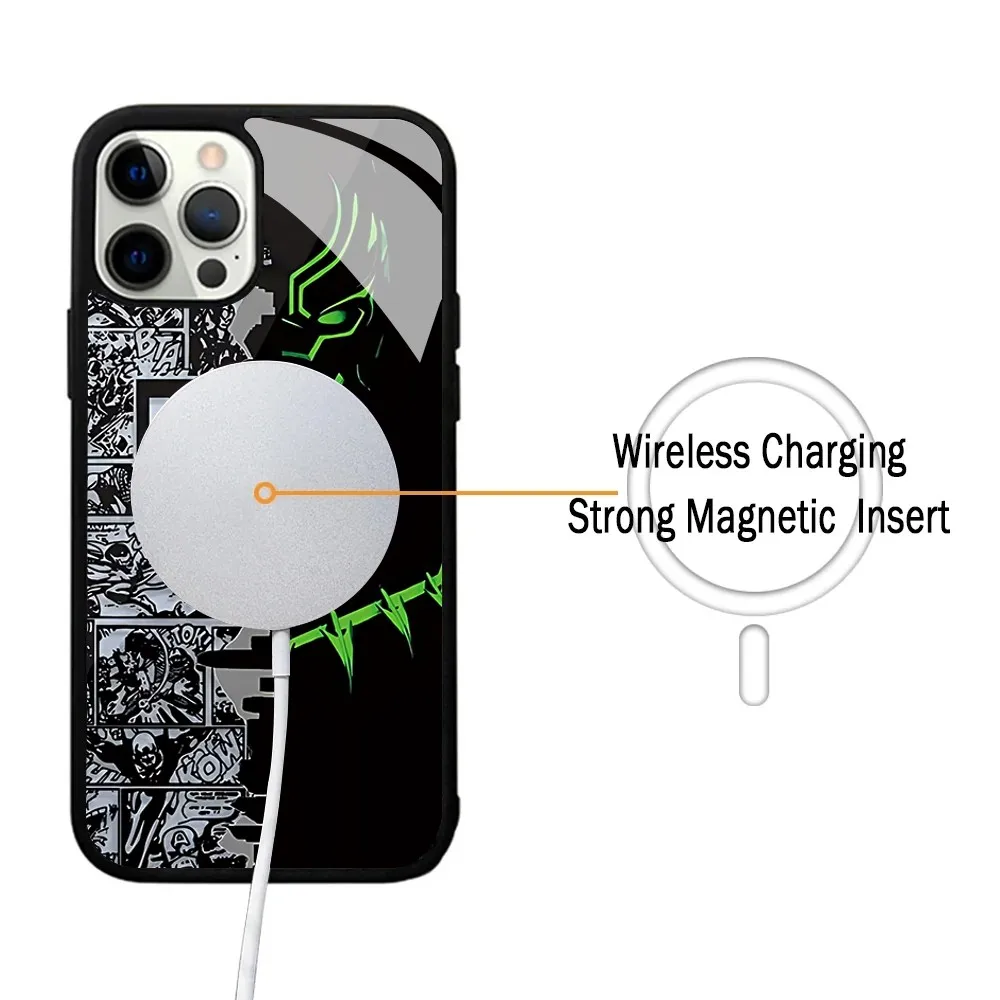 Магнитный Чехол Для Телефона S-Superhéroe Black Panther iPhone Pro Max Mini С Беспроводной Зарядкой