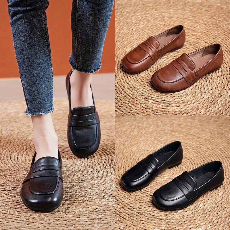 

First layer cowhide single shoes women's 2022 spring platform British style women's shoes small leather shoes women