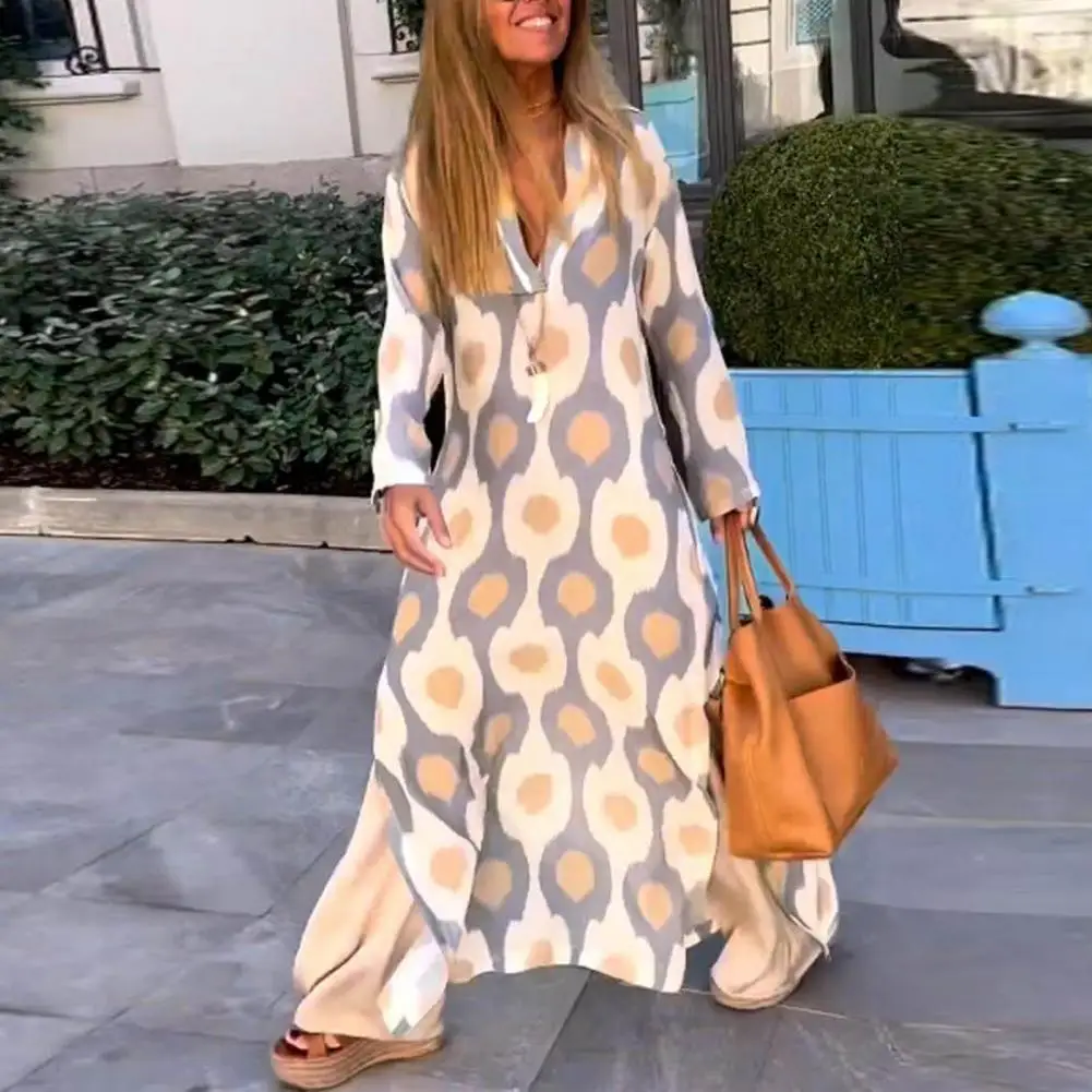 

Trendy Maxi Dress Long Sleeves Breathable Beach Dress Colorfast Maxi Dress