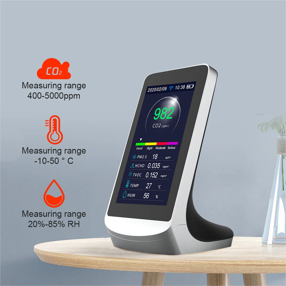 Фото Монитор качества воздуха 10 в 1, размеры PM2,5, 1,0, PM10 HCHO TVOC AQI Temp, влажность и формальдегид, газ с цветным экраном №1