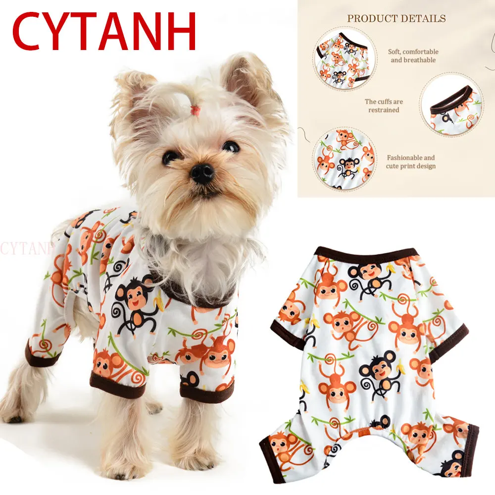 

Pet Monkey Printing Soft and Breathable Cuff Dog Clothes Cute Printing Small and Medium-sized Pet Large Clothing All Year Round