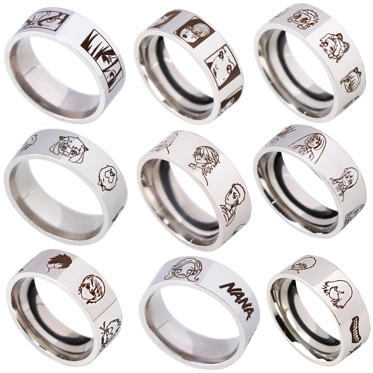 

Anime Demon Slayer Death Note Attack on Titan Tokyo Revengers Finger Rings Cosplay Stainless Steel Ring Jewelry Accessories Gift