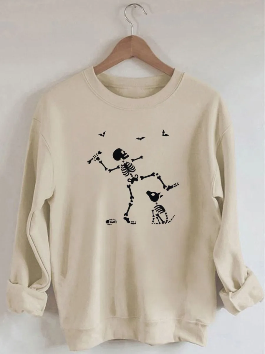 Женская хлопковая толстовка с длинным рукавом и принтом скелета собаки на