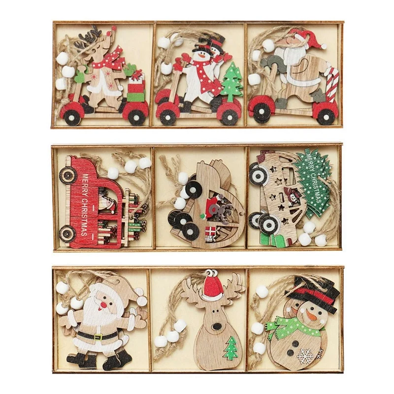 

27 Wood Christmas Tree Pendant Hanging Ornament Santa Claus Snowman Elk Pattern Xmas Party DIY Home Decoration
