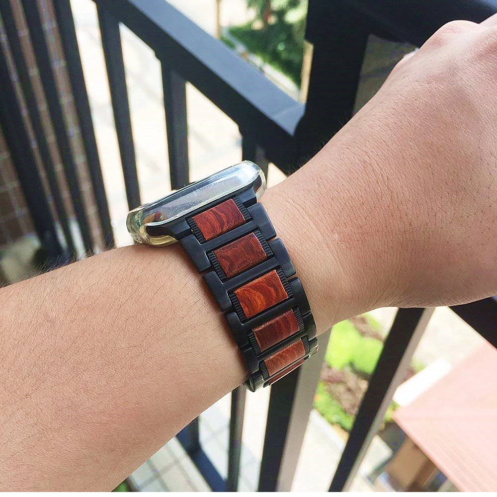 High-end Wooden Metal Strap for Apple Watch 45mm 41mm 44mm 42mm 40mm 38mm Stainless Steel Link Bracelet for iWatch 8 7 6 5 4 3SE