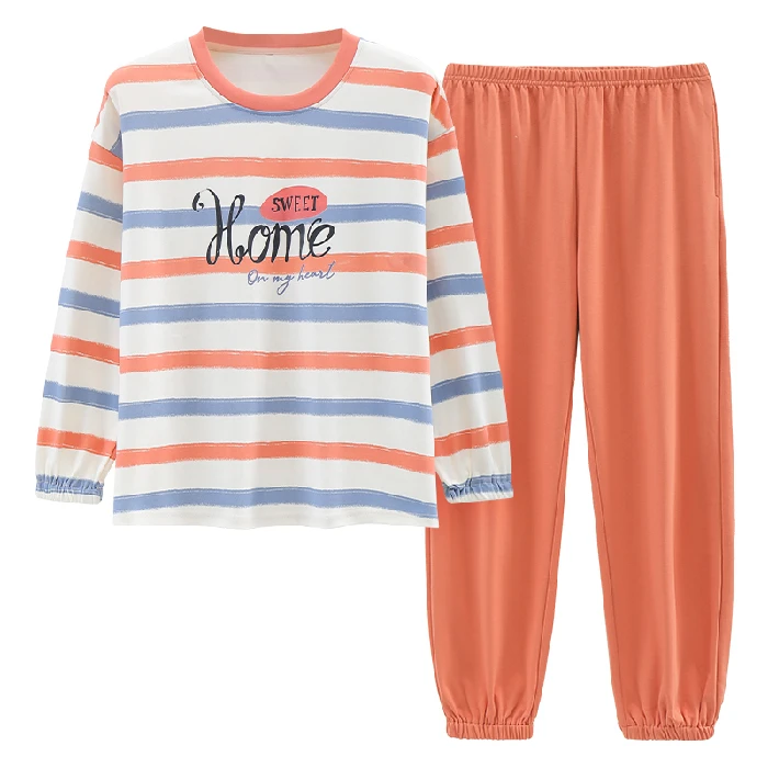 CAIYIER Smile Print Ladies Pajamas Set Autumn Winter Soft Simple Sleepwear O-Neck Cute Cartoon Girls Loungewear Women Homewear