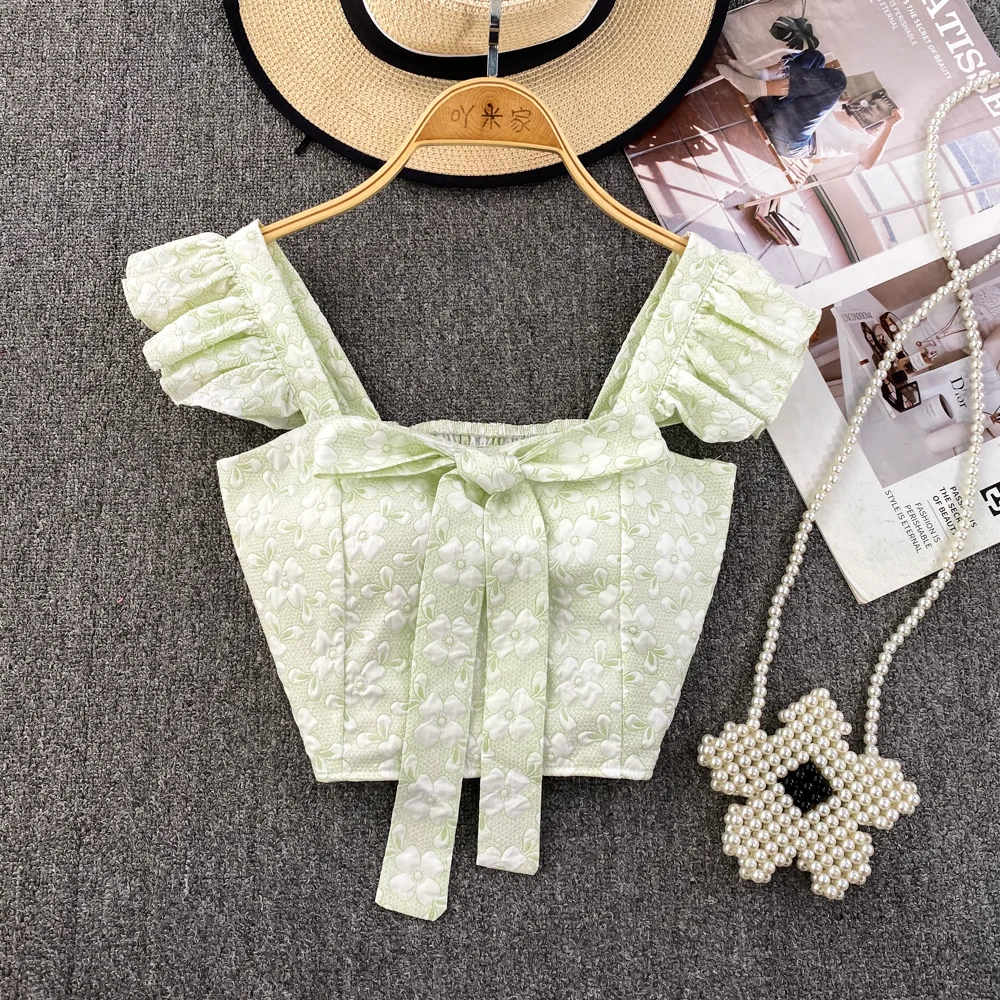 

Топ женский тканевый с бантом и квадратным вырезом, Y2k