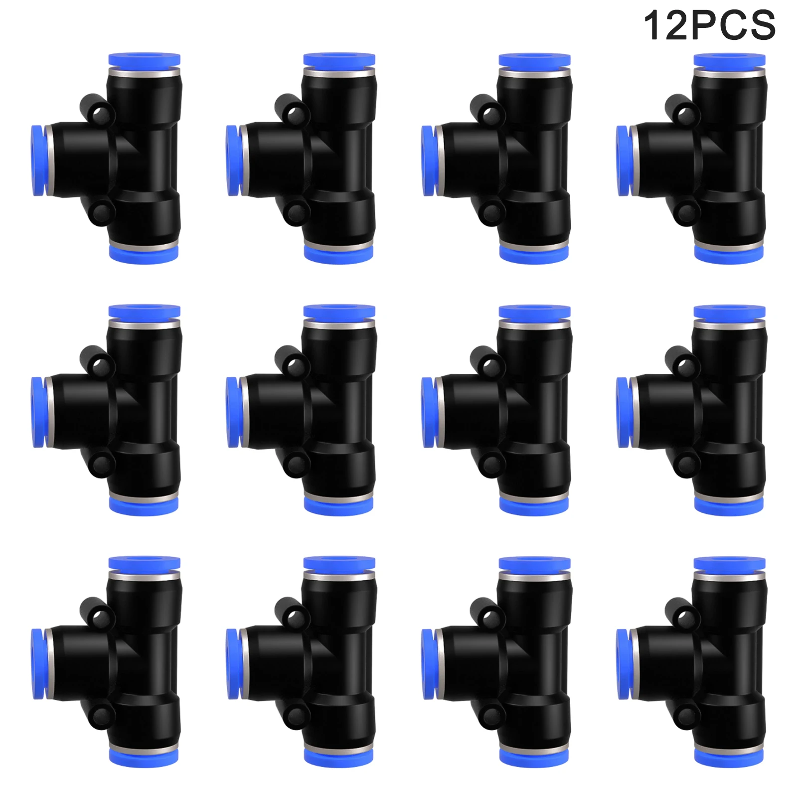 

12pcs 3 Way Pneumatic Connector Quick Release Pipe Hose Easy To Install Air Line Adapter T Type PE Good Sealing Plastic Durable