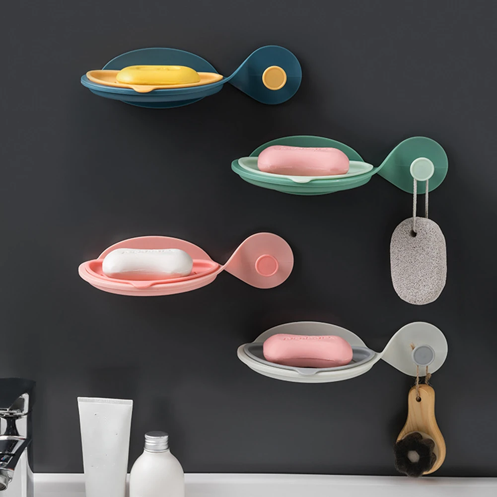 

1 Pc Creative Drill Free Soap Dish Holder Wall Mounted Storage Rack Holder Hollow Type Soap Sponge Dish Bathroom Accessories