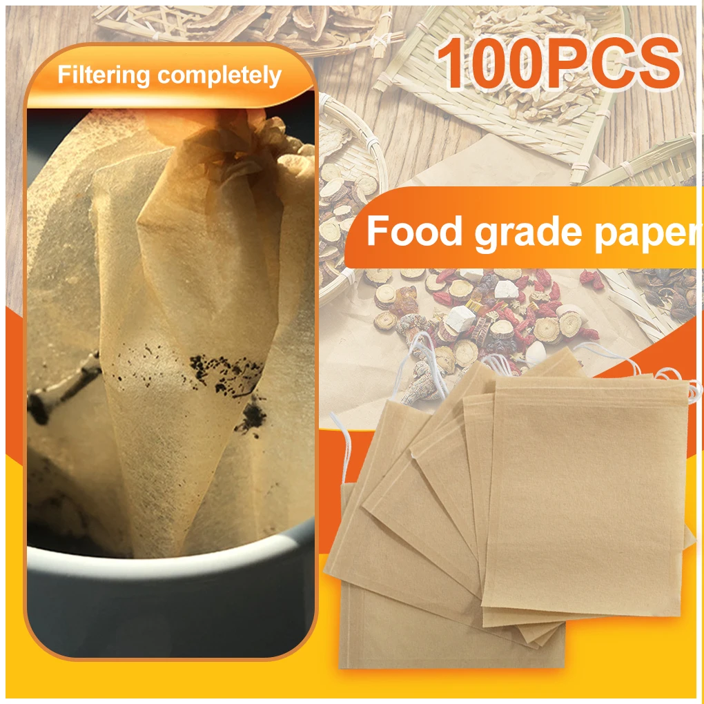 

100Pcs/Lot Tea Bag Filter Paper Bags Empty Drawstring Teabags For Herb Tea