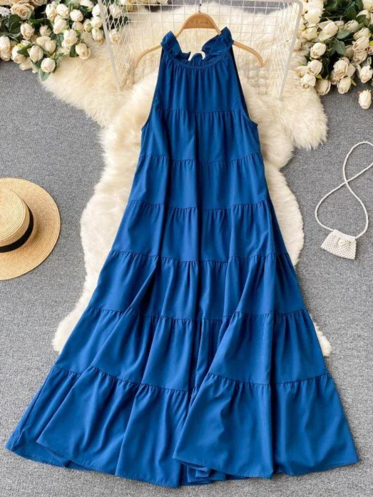 Женское пляжное платье без рукавов летние длинные платья-трапеции большого