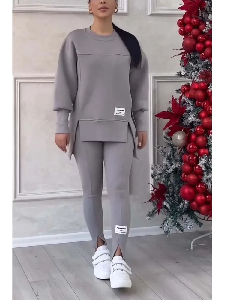 Женский Повседневный Спортивный костюм модный однотонный Свободный свитшот с