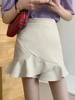ljsxls ruffles high waist skirt women 2022 mini skirt summer zipper a line black female korean woman clothes skirts for women