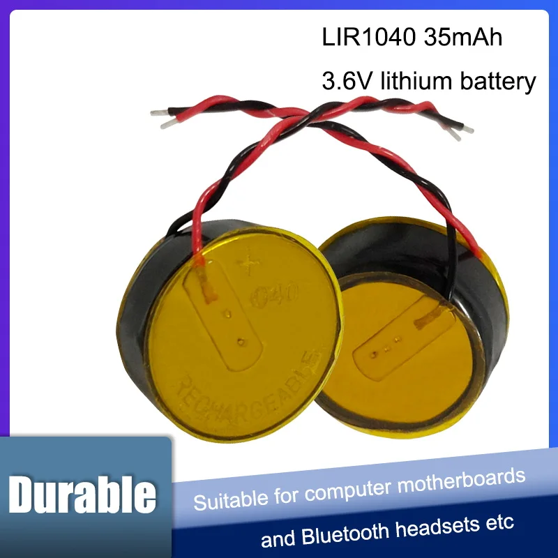 

Новинка LIR1040 LIR 1040 3,6 В 35 мАч перезаряжаемая литиевая батарея с 2 проводами для беспроводной гарнитуры TWS Bluetooth Кнопка монетница