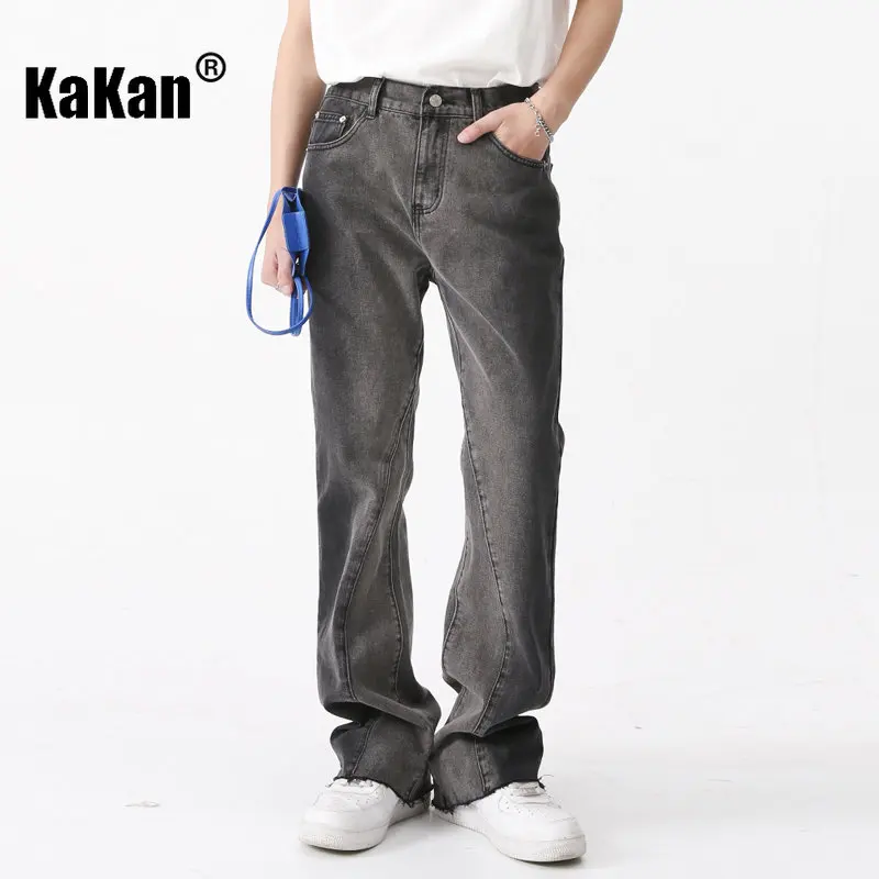 Kakan - New Loose Gradient Denim Jeans for Men, Youthful and Trendy Back Waist Stretch Long Jeans K50-462