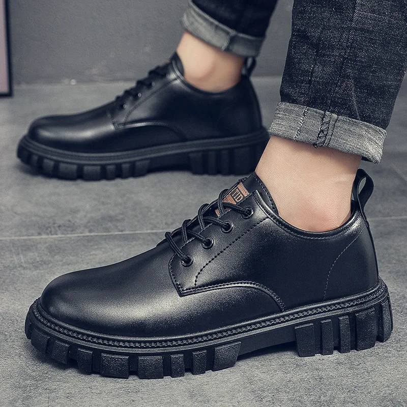 2023 Autumn Explosive Casual Big Head Leather Shoes British Style Low-top Men's Ankle Boots Trend All-matching Doc Martens