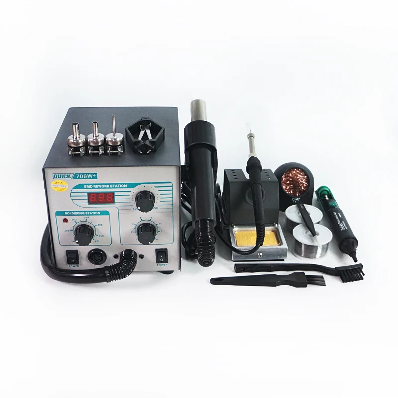 

QUICK-706W+ 2 In 1 Soldering Digital Station Electronic Soldering Iron 220v For SMD Desoldering Rework Station With 3 Nozzles