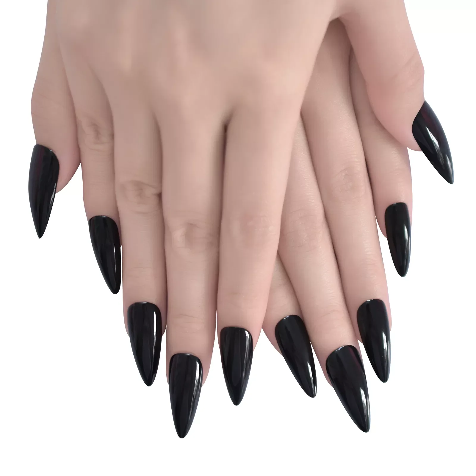 

Pure Black Fake Nails Art Uv Gel Fingernails Press On Nails Stiletto Acrylic Nails Tip Full Cover Manicure With Tabs