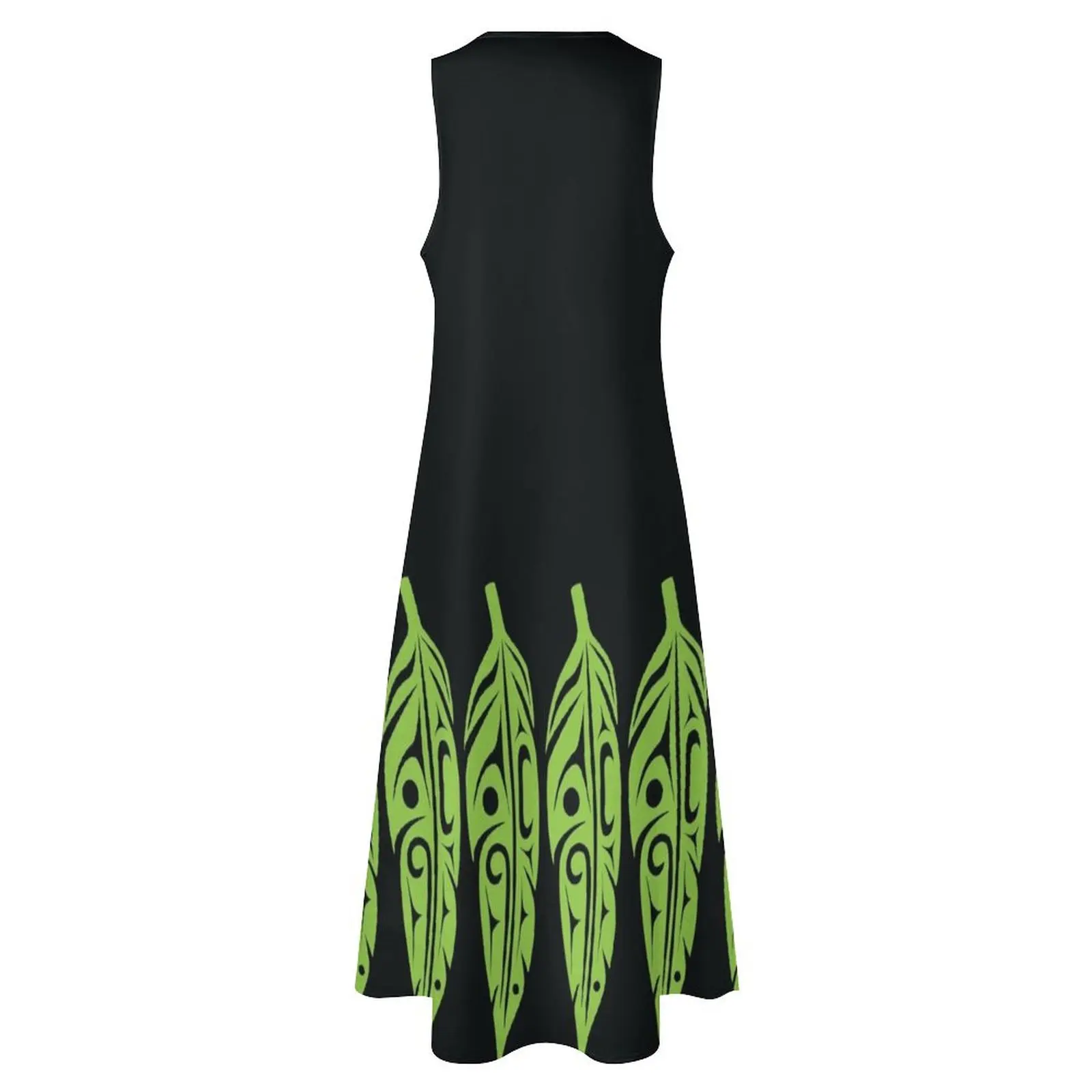 Перья - лаймово-зеленое на черном длинном платье Платье с длинным рукавом