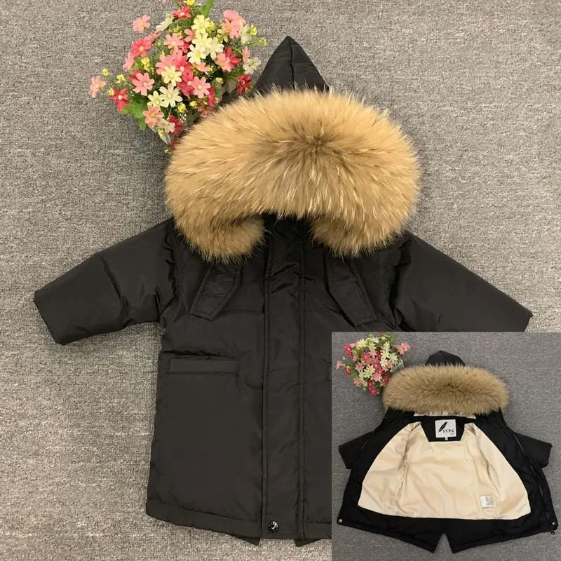 

Детский Зимний пуховик, зимний комбинезон из натурального меха для малышей, Детская супертеплая верхняя одежда, пальто для маленьких мальчиков и девочек, Женское пальто