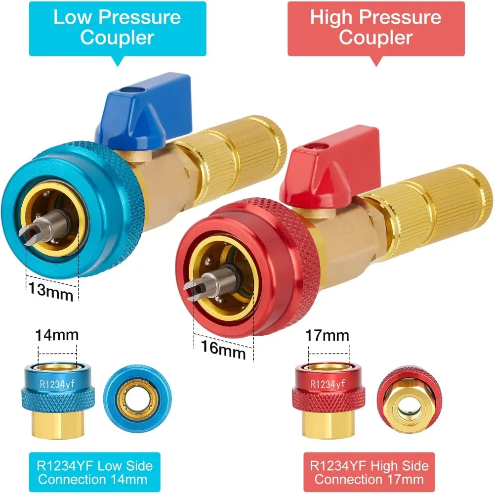 

R134A Установщик быстрого удаления сердечника клапана, набор инструментов для снятия сердечника клапана высокого и низкого давления для системы кондиционера с хладагентом