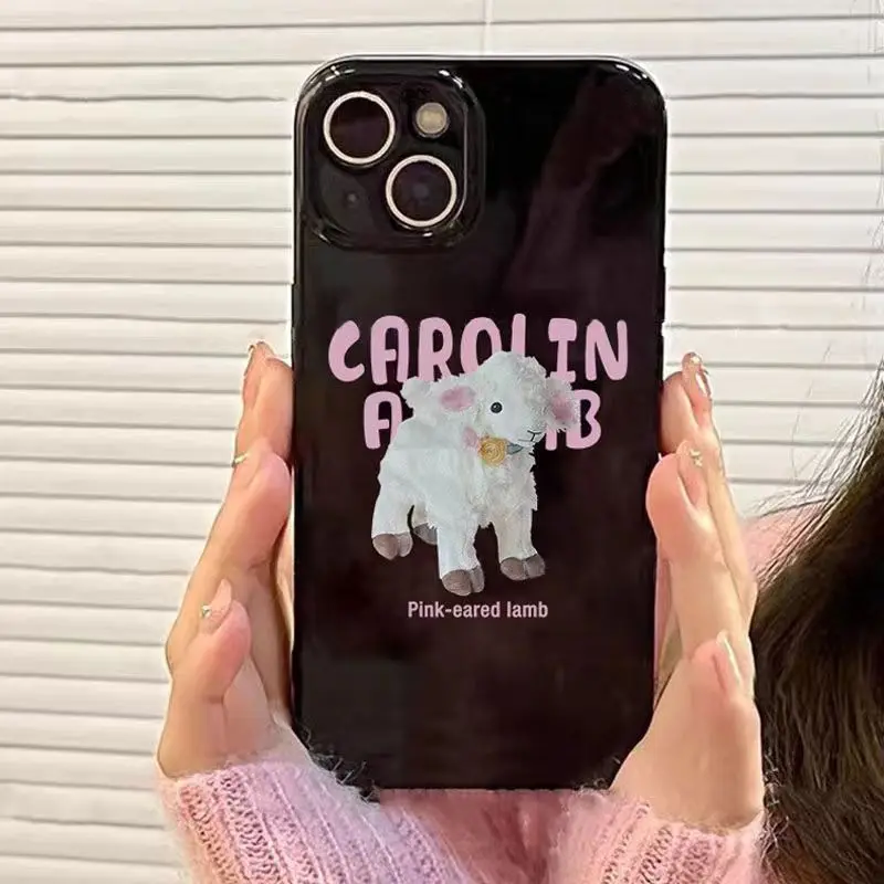 

Pink-eared Lamb Glossy Case For iPhone 14 Case Silicon For iPhone 11 12 13 14 Pro Max XR 7 8 X XS Max Plus Mini Phone Cover
