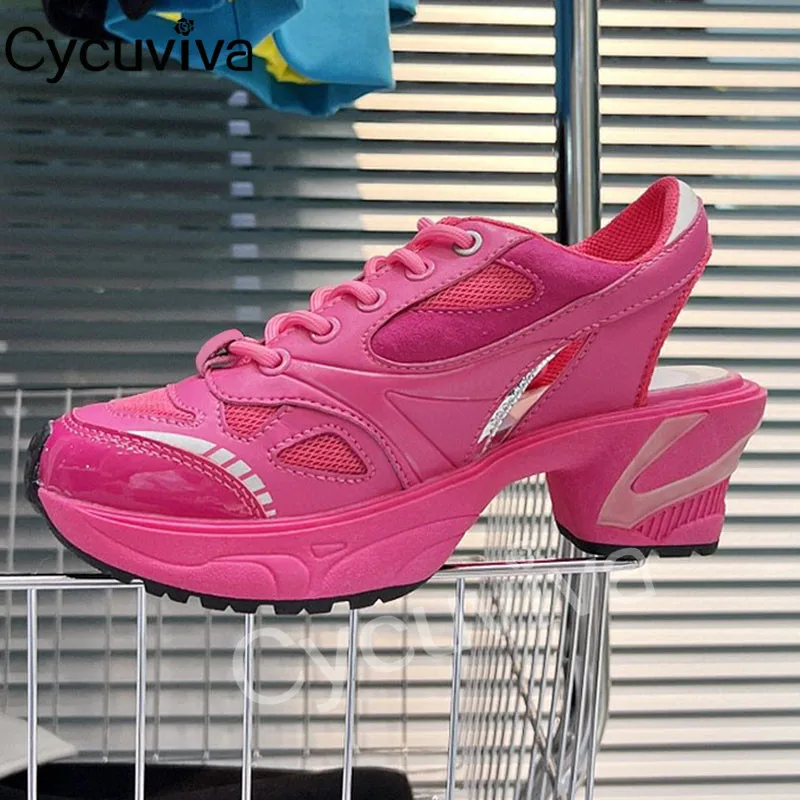 

2022 New Thick Sole Platform Daddy Shoes For Women Pumps Increase Heel Lace Up Women Casual Sandals Women Comfy Brand Sneakers