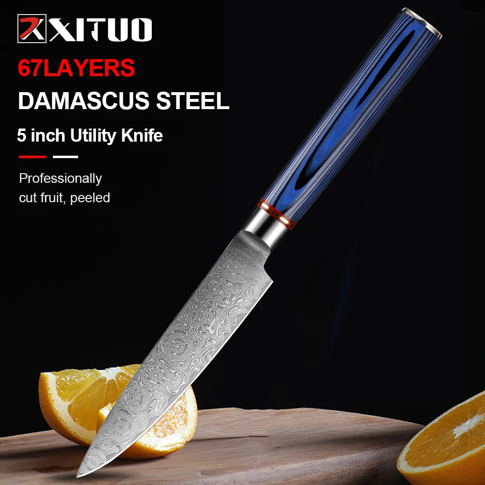 

XITUO 5"inch Paring Knife 67 Layer Damascus Steel Japanese Chef's Paring Slicing Utility Vegetables Steak Petty Knife Tool New