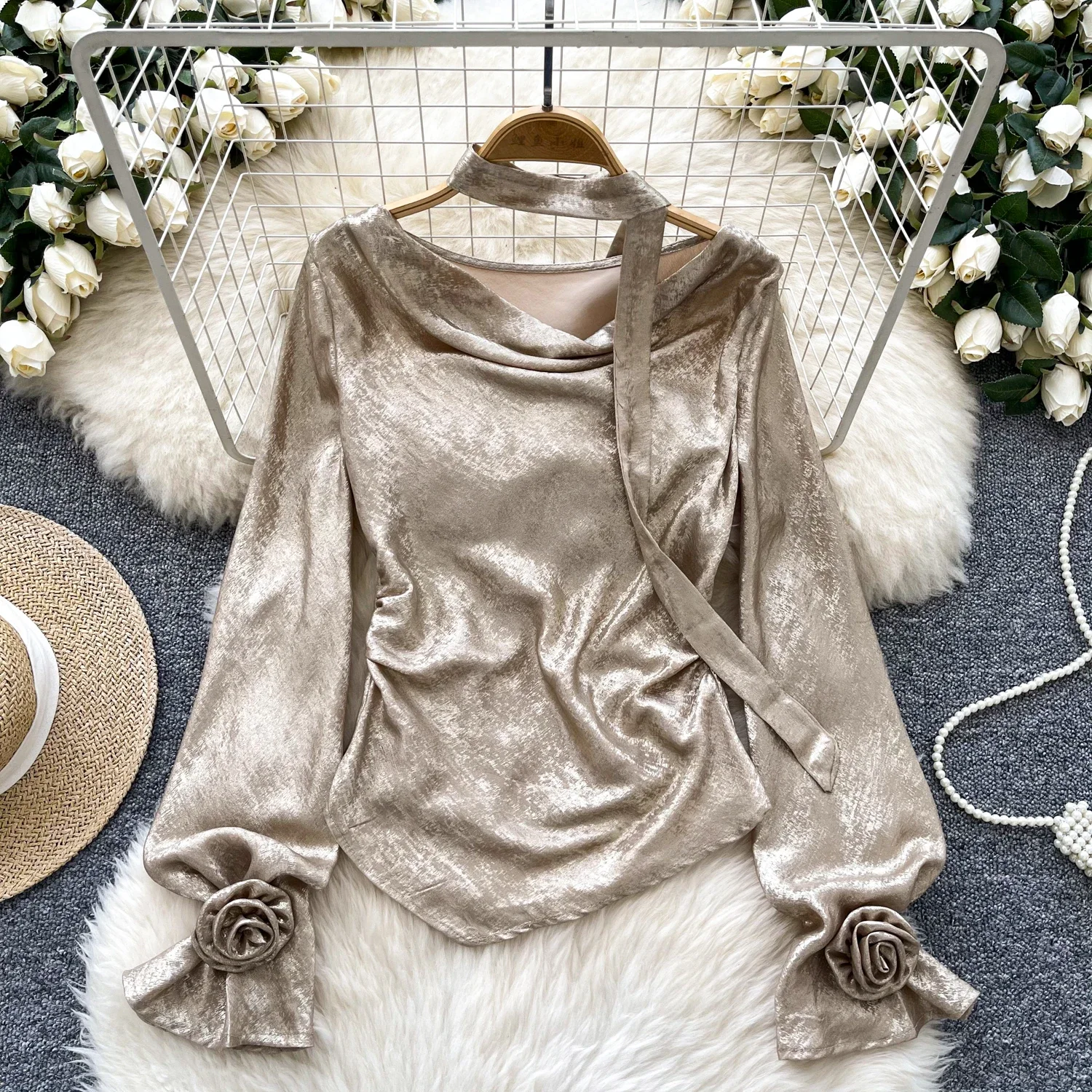 Винтажный элегантный трехмерный цветочный шикарный Приталенный топ с