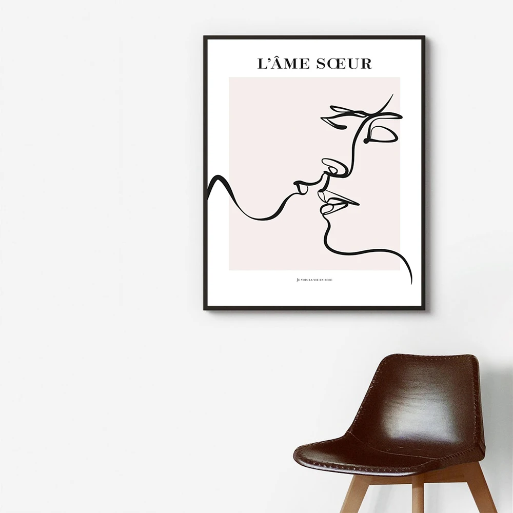 Настенная картина с абстрактными линиями поцелуем на лице настенная Картина