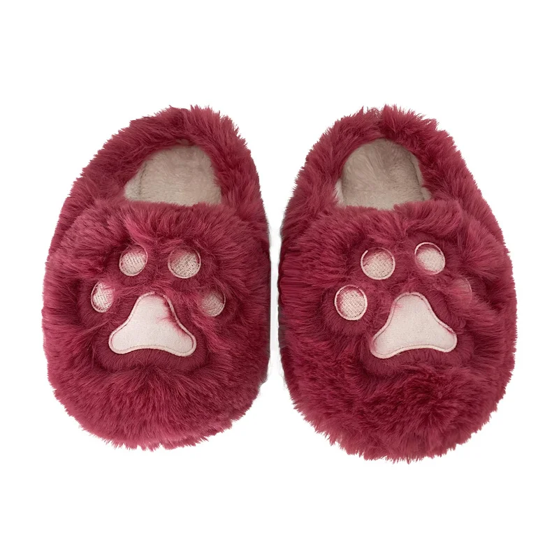 Women Home Slipper 2022 Winter Lovely Red Bear Paw Plush Cotton Slippers Women's Non Slip Thick Bottom Half Cover Heel Warm
