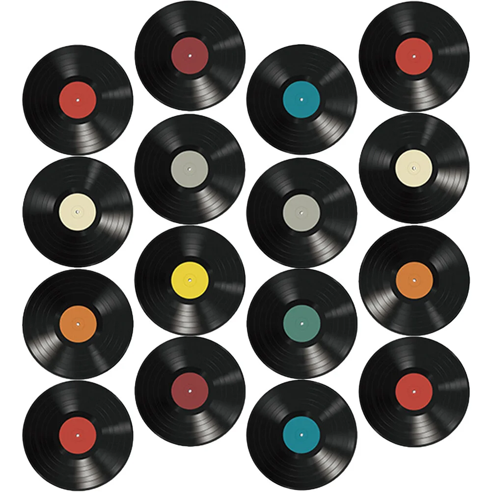 

16Pcs Home Bar Café Plastic Record Stickers for Wall Sticking Record Wall Ornaments