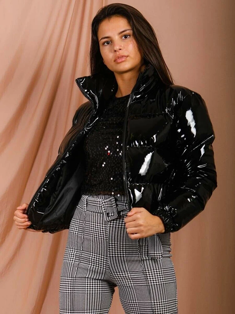 AIRX Autumn Winter Short Coats Women Cotton Jacket Solid Color Casual Zipper Long Sleeve Coat Streetwear Lapel Plus Size XXL