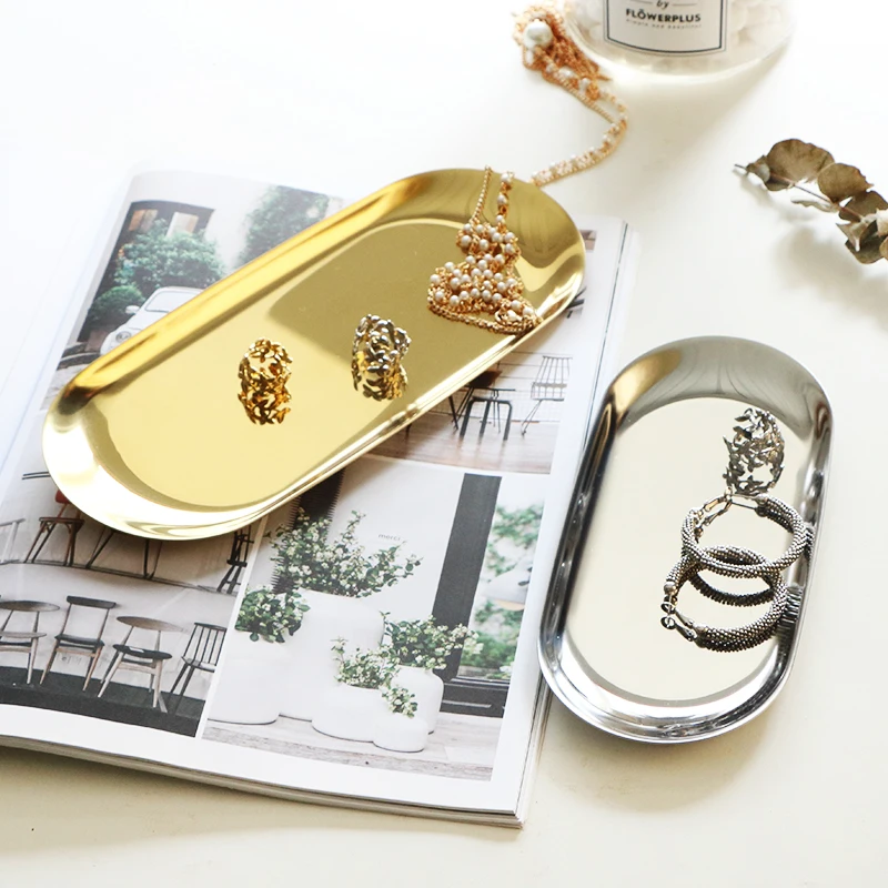 Лоток из розового золота металлический овальный лоток в скандинавском стиле для