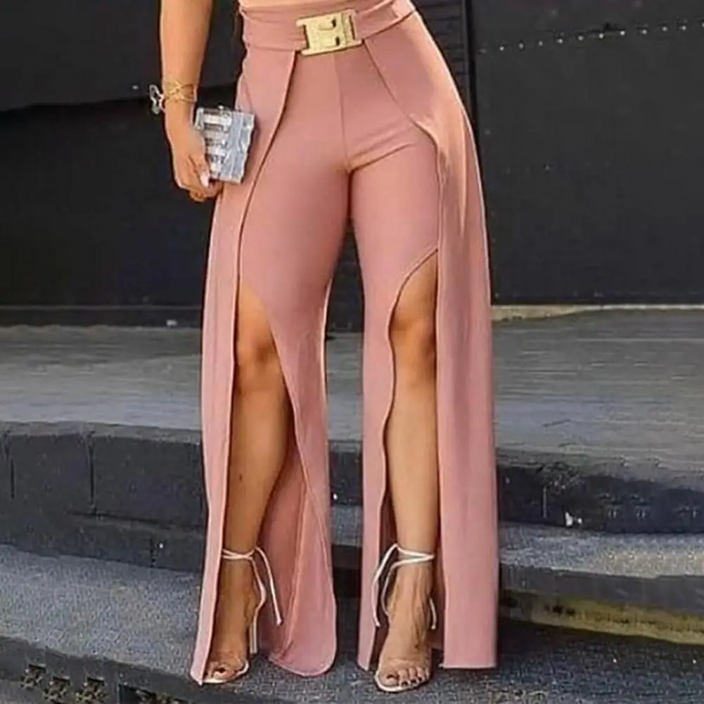 

Women Pants Solid Color Long Split Summer Casual Sexy Wide Leg Trousers Fashion Party Pants Streetwear