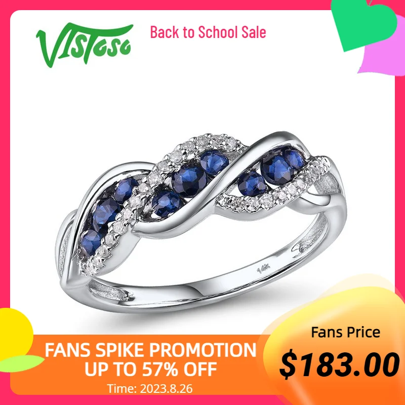 

VISTOSO Gold Rings For Women Genuine 14K 585 White Gold Ring Sparkling Diamond Natural Blue Sapphire Luxury Trendy Fine Jewelry