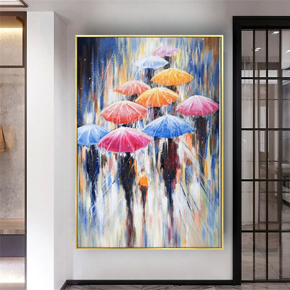 

modern painting decor wall canvas painting for living room decor picture home decor oil painting colorful umbrellas in rainy day