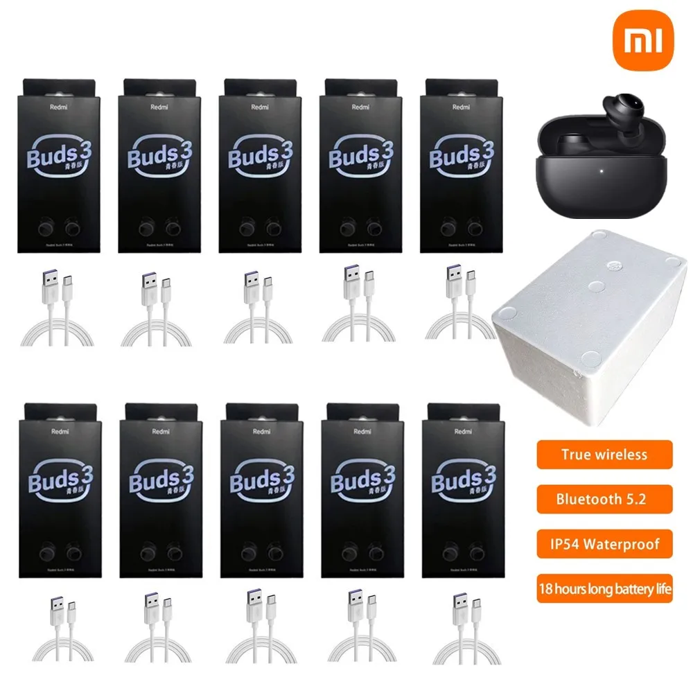 10 Pieces Xiaomi Redmi Buds 3 Youth Edition Lite TWS Bluetooth Earphone Headset 18 Hours Battery Life Mi Ture Wireless Earbuds