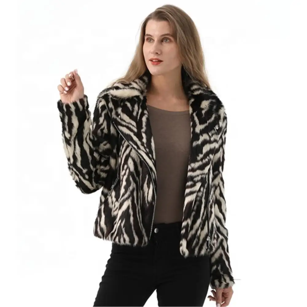 Women Winter Knitted Fur Mink Lapel Coat Front And Pocket Cuffs With Zipper Closure Jacket Leisure Thermal Women Elegant Top