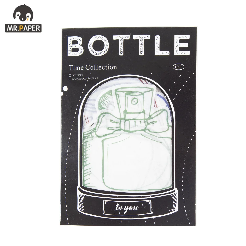 

Mr.Paper 100 Pcs/pack Washi Stickers Retro Simple Rich Pattern Bottle Border Handbook DIY Decorative Collage Korean Stationery