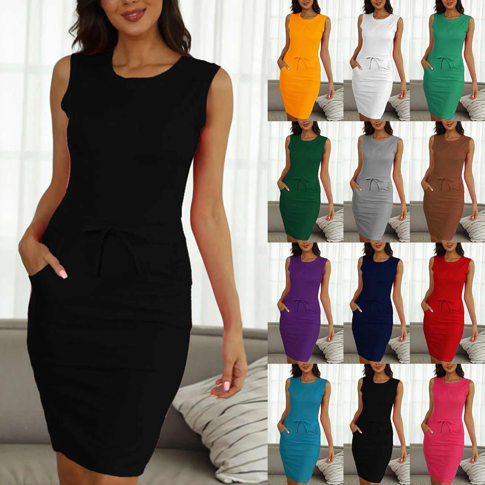 Street Daily For Women Casual Summer Dress Round Neck Sleeveless Tank Tight Dress Beach Dress Swing Dress Fashion Slim Casual