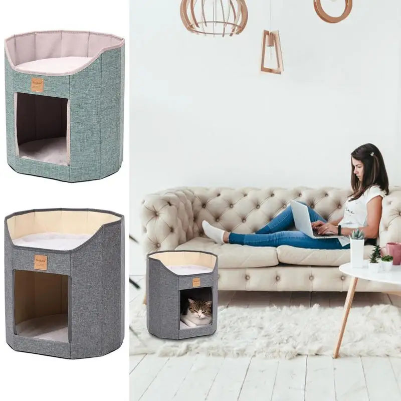 

Beds For Cats Portable Double-Layer Cat House Cave Puppy Bed Foldable Pet Tent Cozy Cave Nest Indoor Cama Gato For Pet Supplies