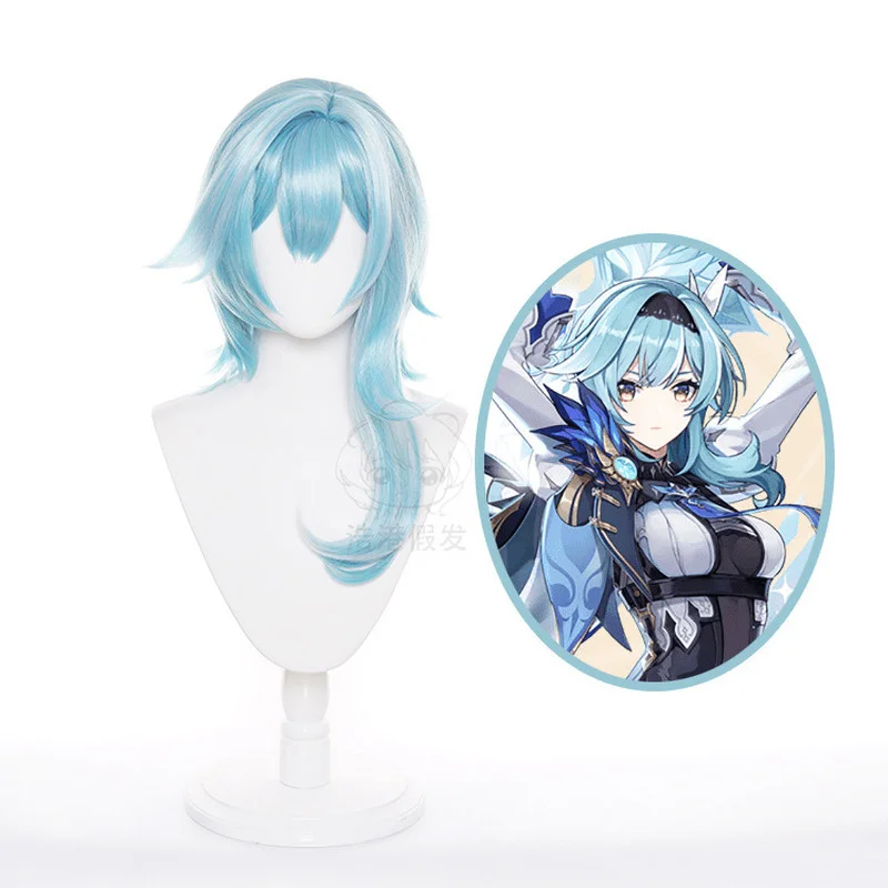 

Game Genshin Impact Eula Cosplay Wig Light Blue Gradient Curly Hair Heat Resistant Synthetic Role Play Hairstyle about 70cm Wigs