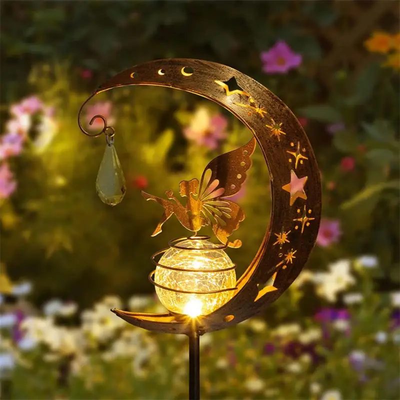 

Сказочная лампа с солнечной батареей, внешняя искусственная Металлическая Статуя Луны, ангела, статуя лужайки, ландшафта для двора, украшение для сада