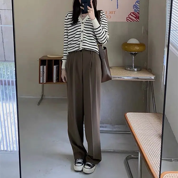 

2022 Women Spring Autumn New High Waist Suit Pants Female Casual Wide Leg Pants Ladies Solid Color Loose Mopping Trousers I153